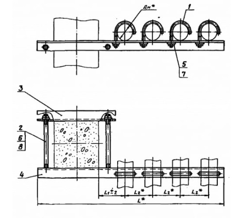 Крепления четырёх трубопроводов к ж/б колоннам в Мозыре