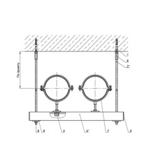 Крепление двух трубопроводов к перекрытию