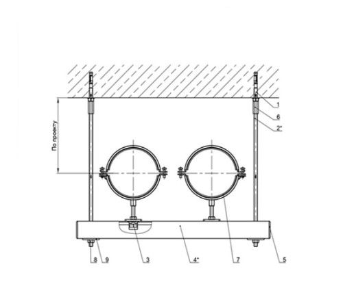Крепления двух трубопроводов к перекрытию в Мозыре