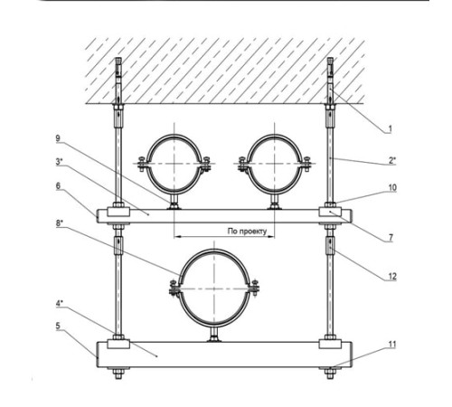 Крепления трех трубопроводов к перекрытию в Мозыре