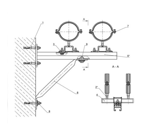 Крепления двух трубопроводов к стене в Мозыре
