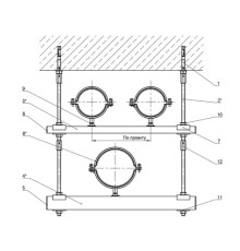 Крепление нескольких трубопроводов к перекрытию